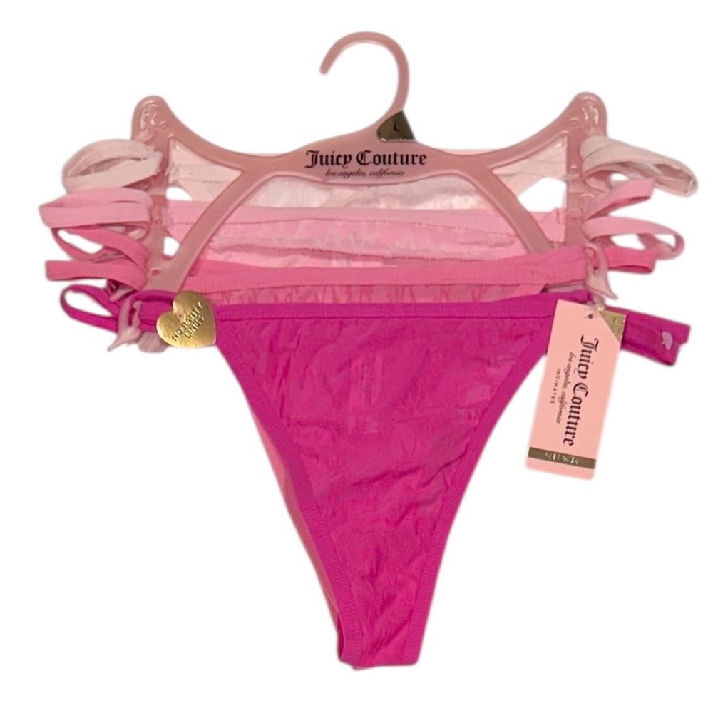 JUICY COUTURE 4 Pack Thongs Semi Sheer Juicy Logo Pink NWT Large